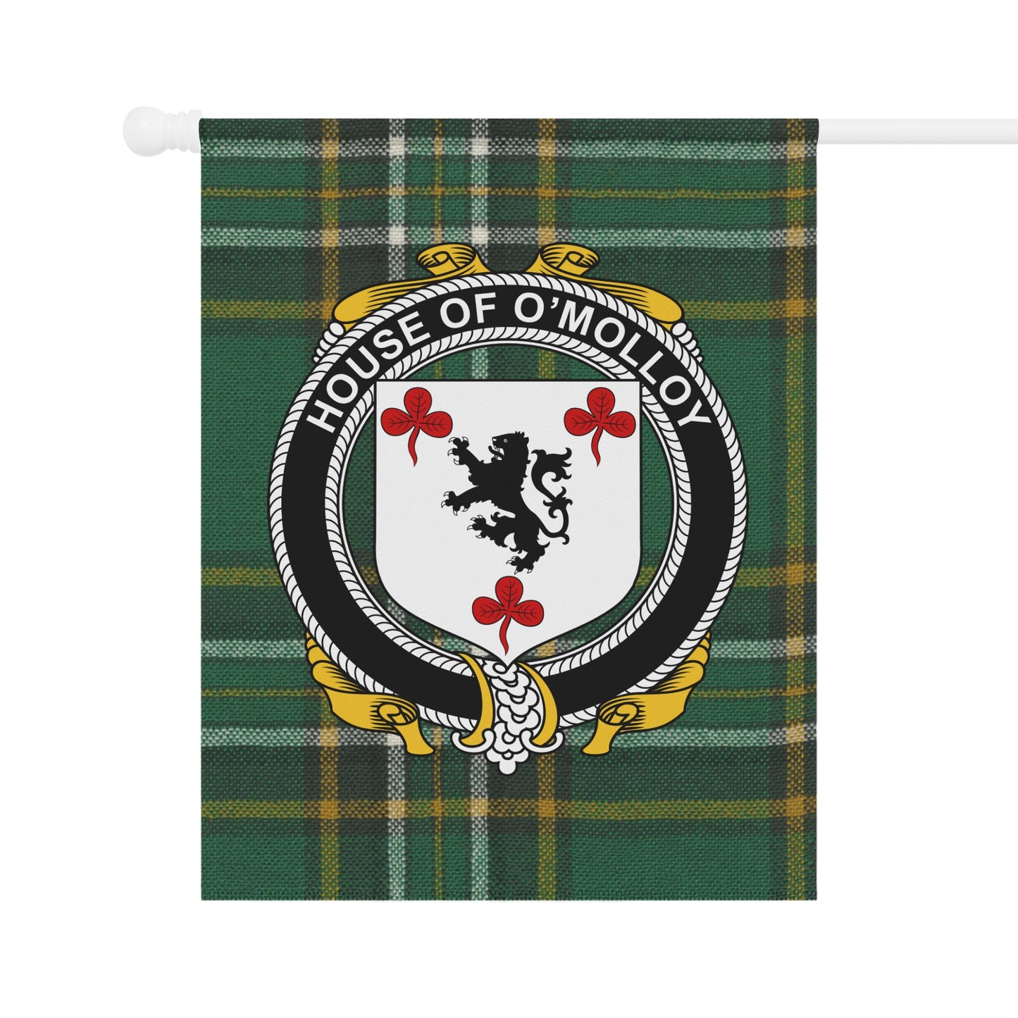 House of O'Molloy Crest on Green Tartan Flag
