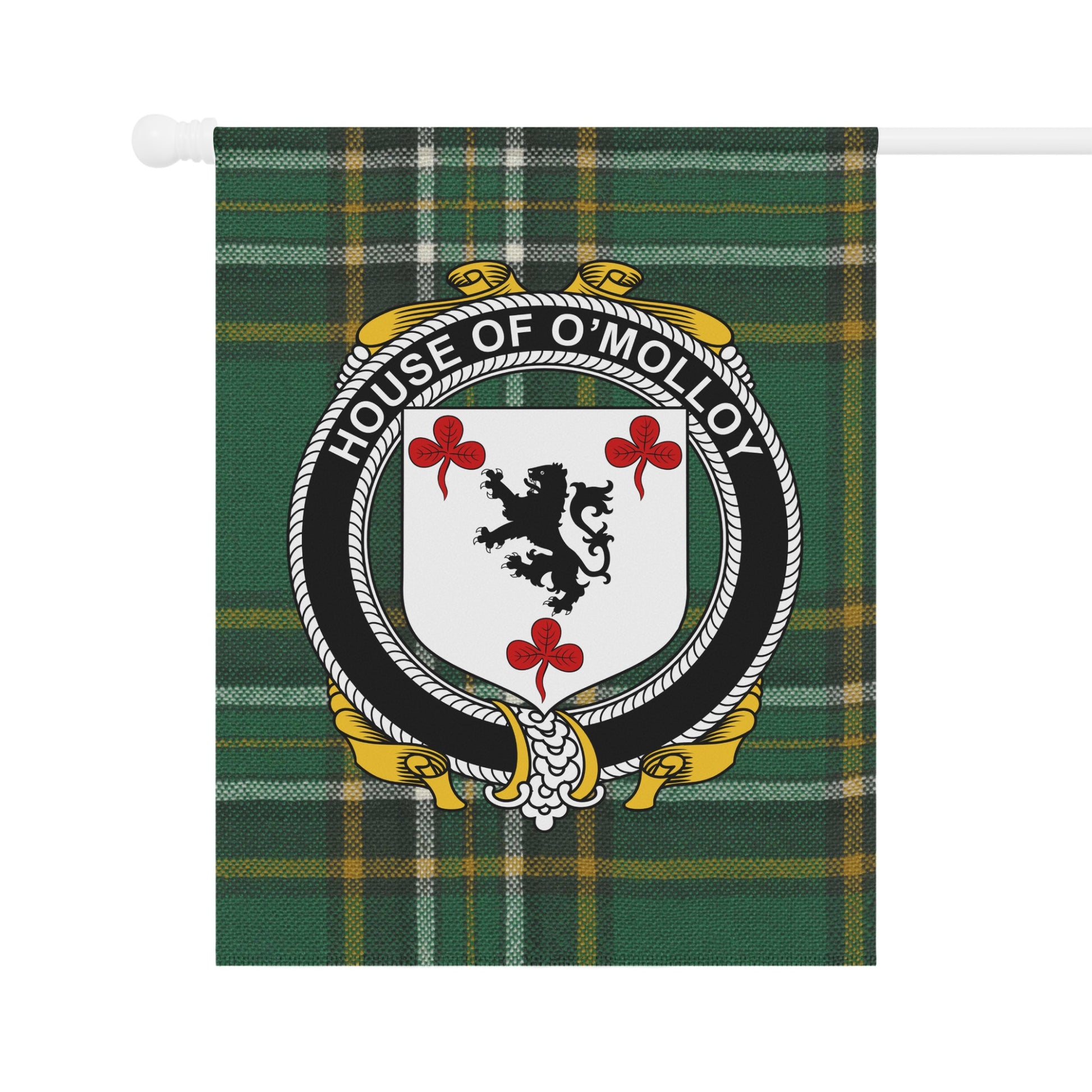 House of O'Molloy Crest on Green Tartan Flag