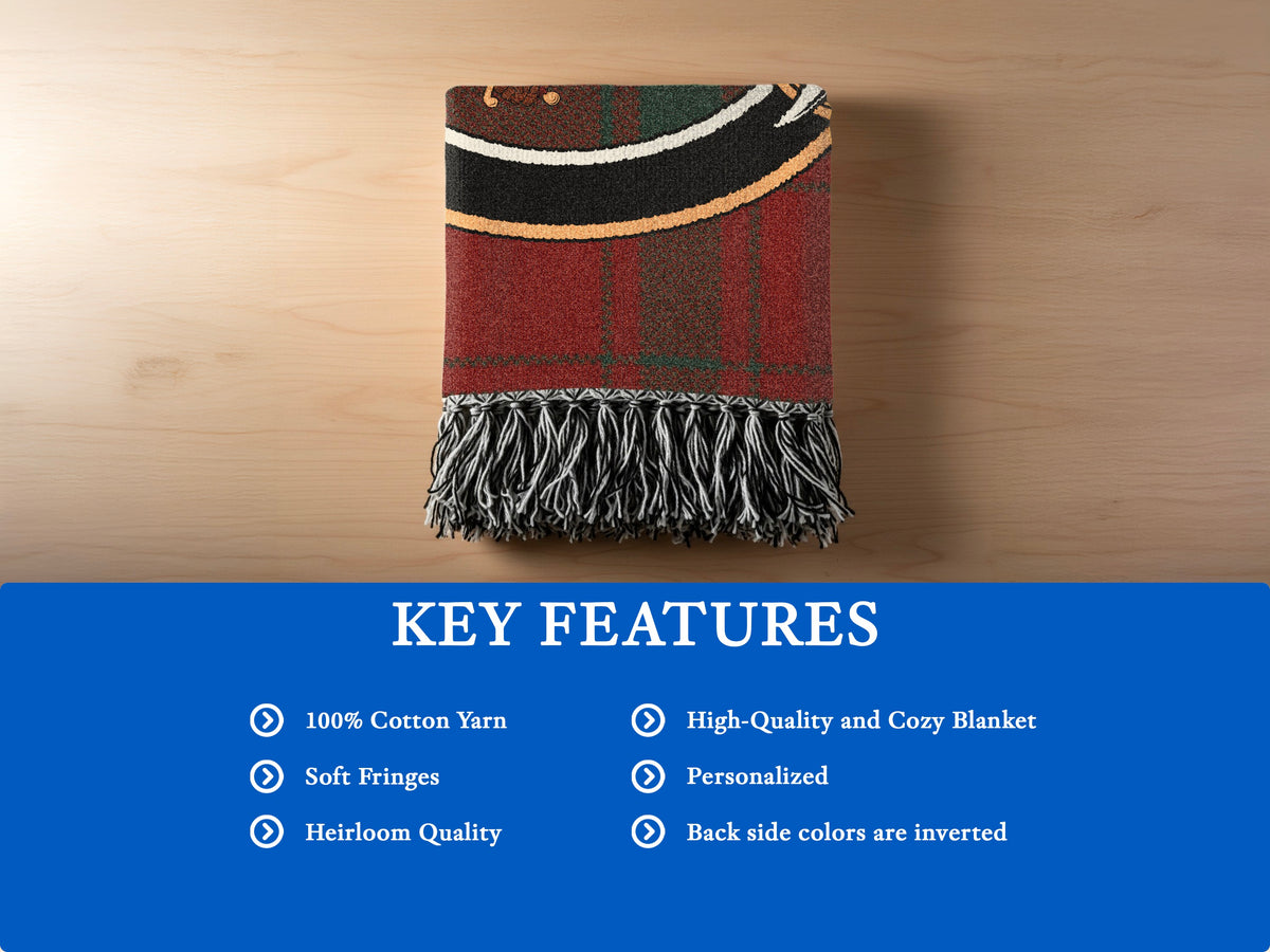 Darroch blanket features: 100% cotton yarn, soft fringes, heirloom quality and inverted reverse colours