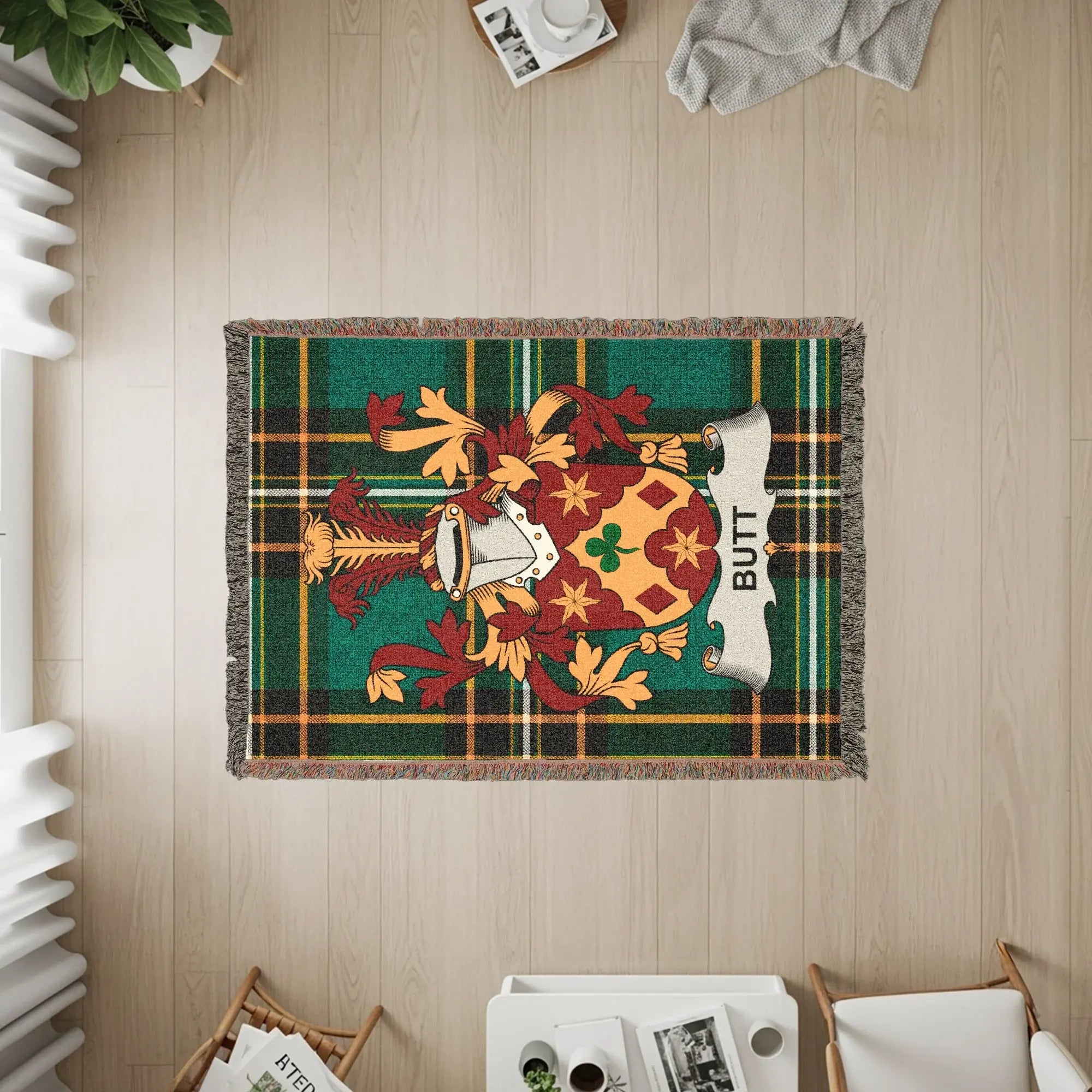 Butt Surname Crest Tartan Plaid Green Yellow product type