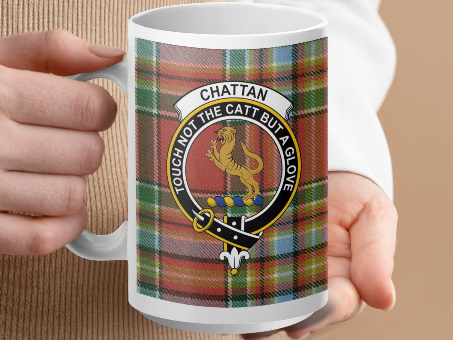 Clan Chatten Scottish Tartan Crest Coffee Mug - Living Stone Gifts