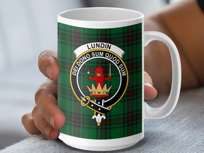 Scottish Clan Lundin Crest Tartan Plaid Design Mug - Living Stone Gifts