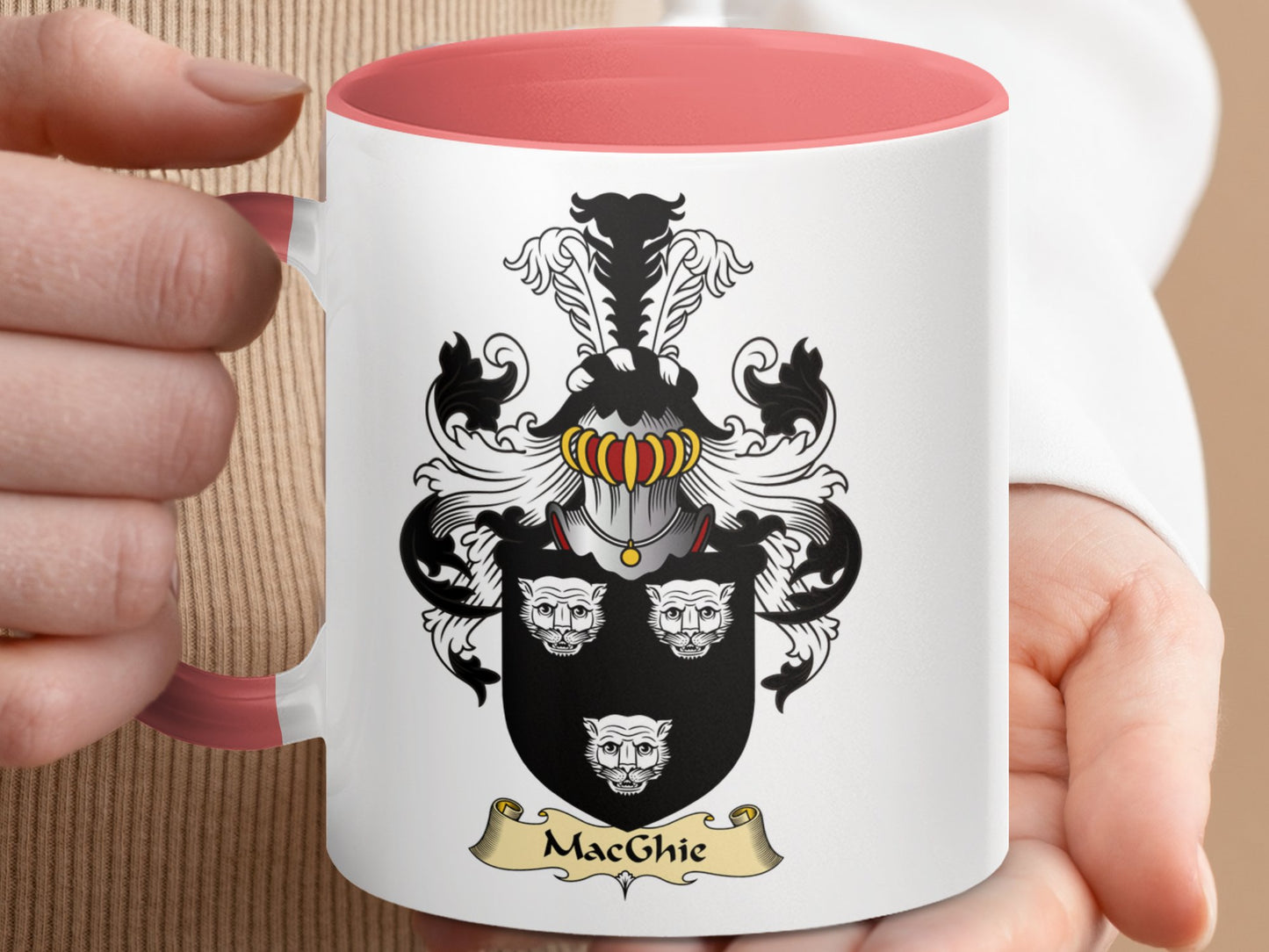 MacGhic Family Crest Coat of Arms Emblem On Black Mug - Living Stone Gifts