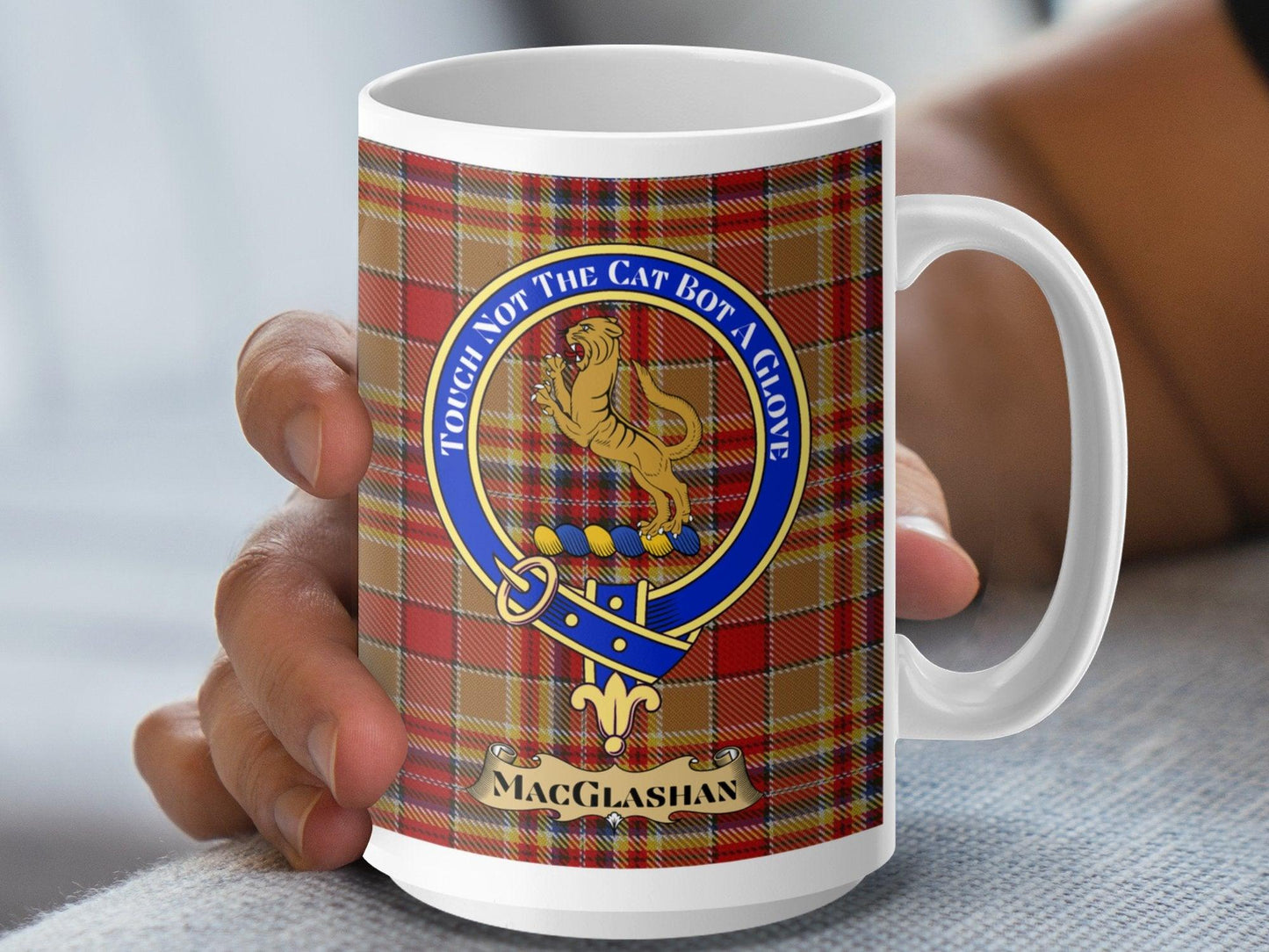 Authentic MacGlashan Clan Crest and Tartan Plaid Mug - Living Stone Gifts