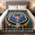 MacColgan Irish National Tartan woven blanket with family crest emblem