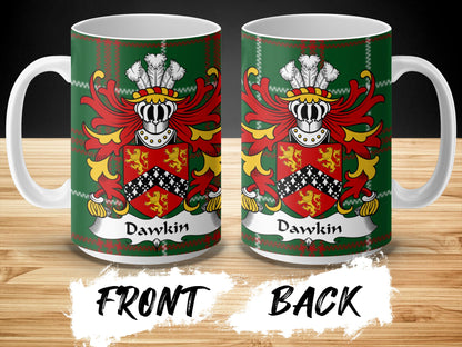 Dawkin Coat of Arms Welsh Tartan Background Mug - Living Stone Gifts