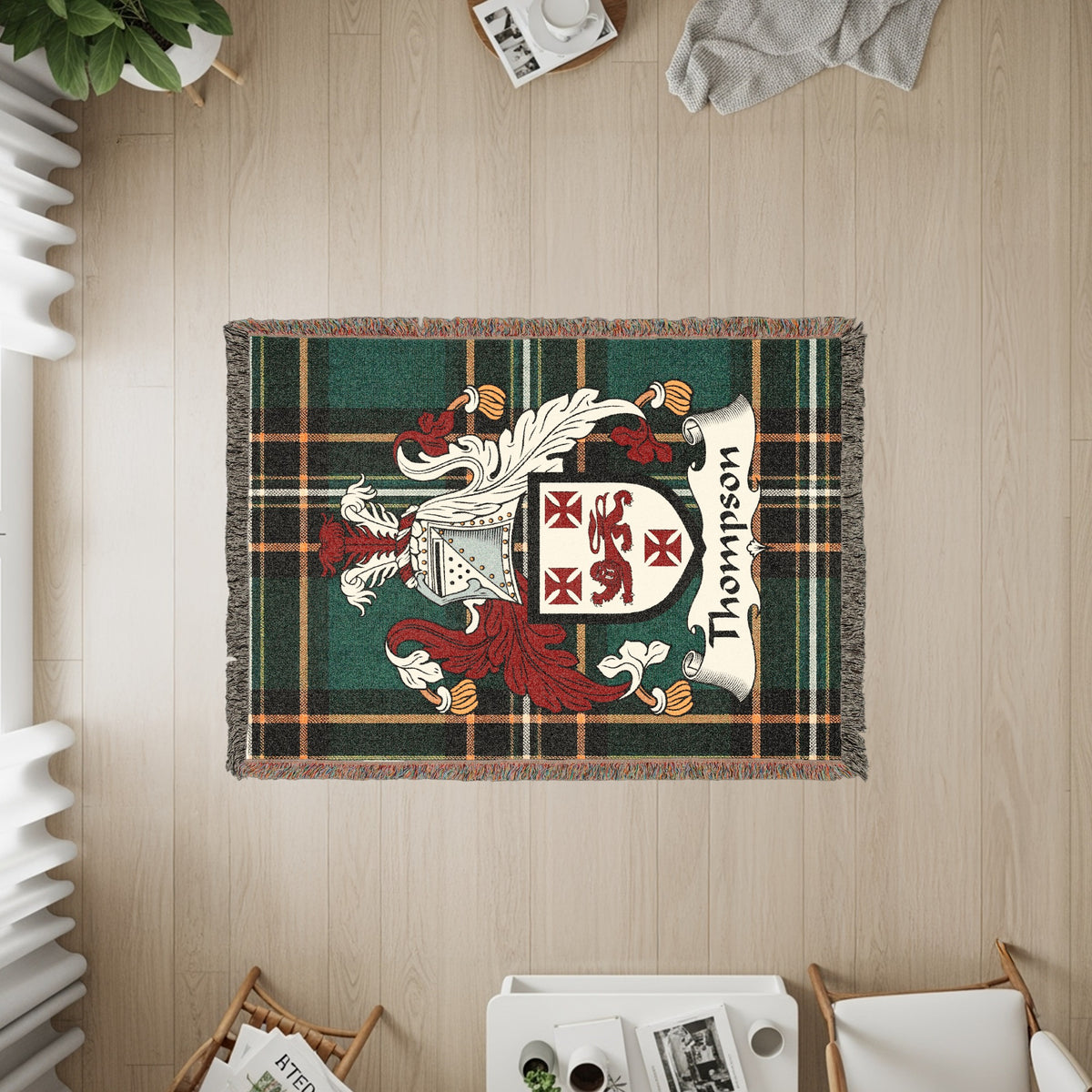 Thompson Irish ancestry gift blanket with surname crest design