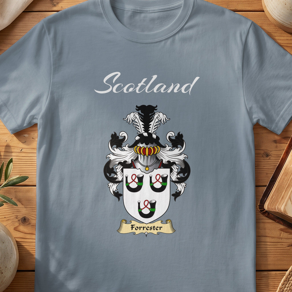 Forrester Scottish family shield T-shirt in Stone Blue