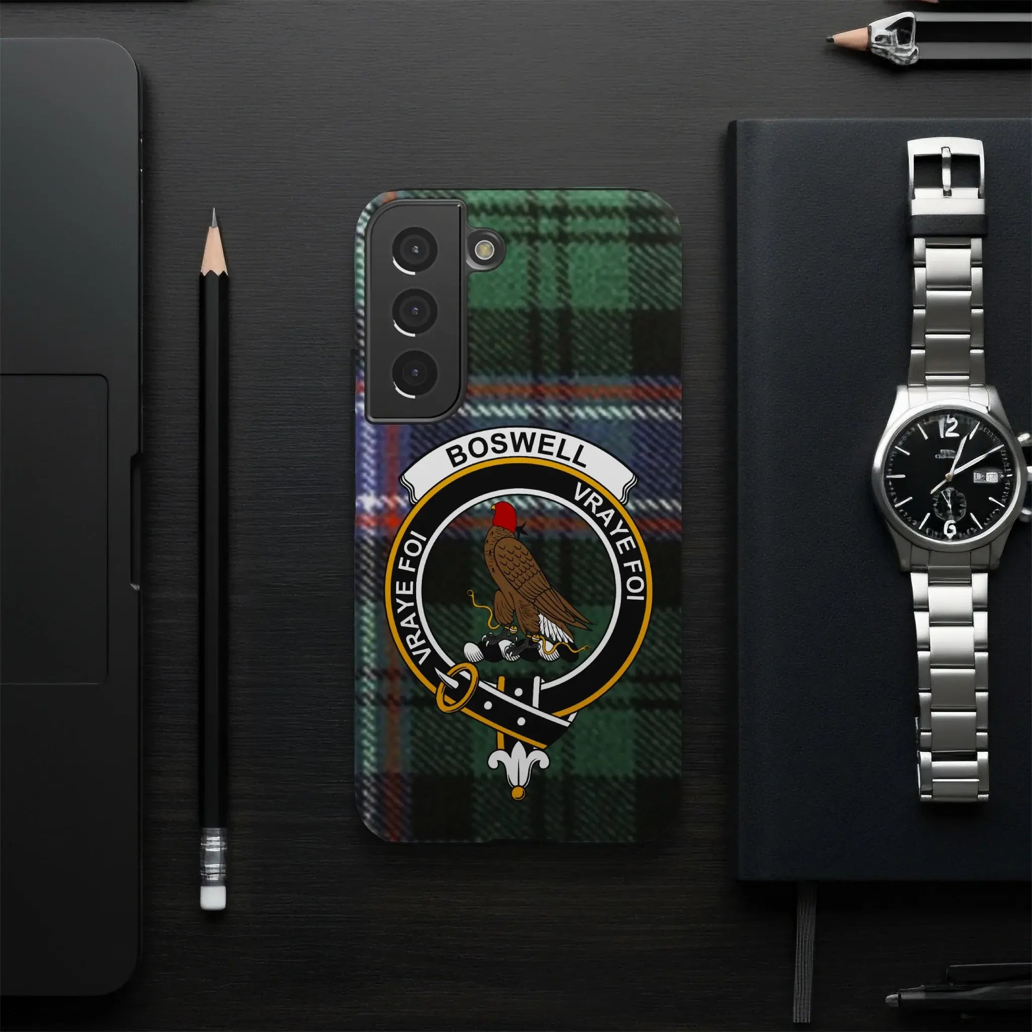 Boswell vraye foi tartan pattern phone case — Samsung variant, clan crest design