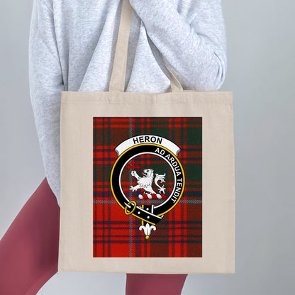 Clan Heron Scottish Crest Tartan Tote Bag - Living Stone Gifts