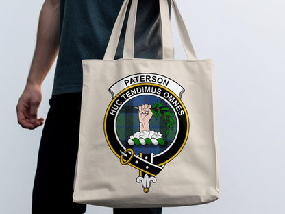 Paterson Scottish Clan Crest Tartan Tote Bags - Celtic Ancestry Gifts