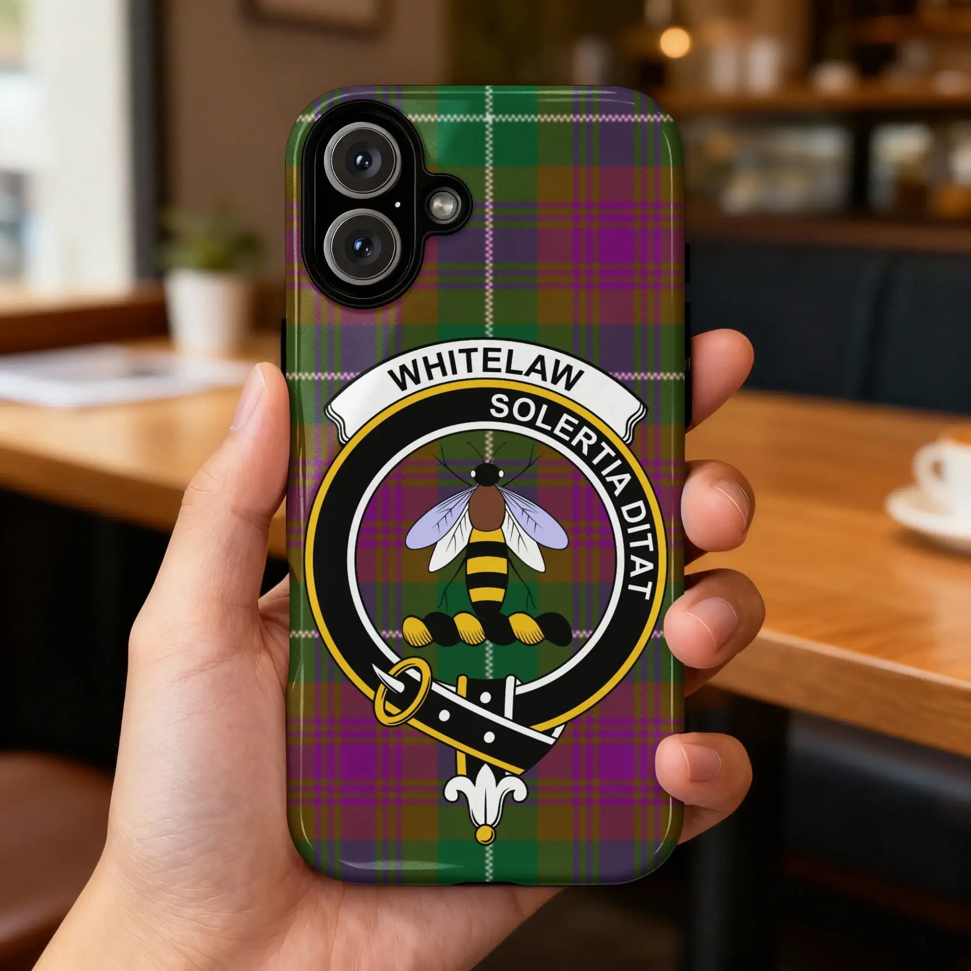 Whitelaw Clan Tartan Phone Case with Crest Design