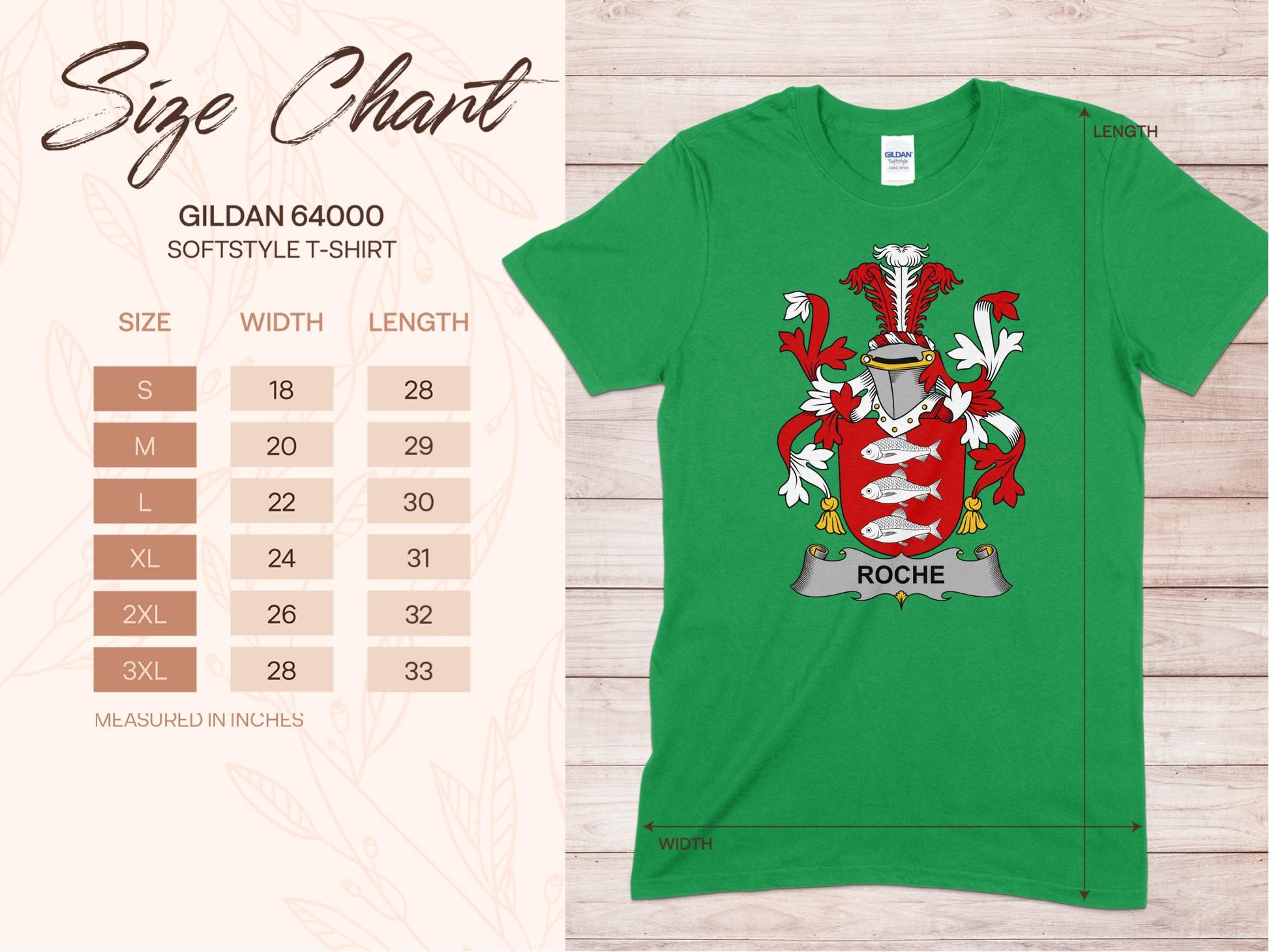 Roche Family Crest Heraldic Design T-Shirt - Living Stone Gifts