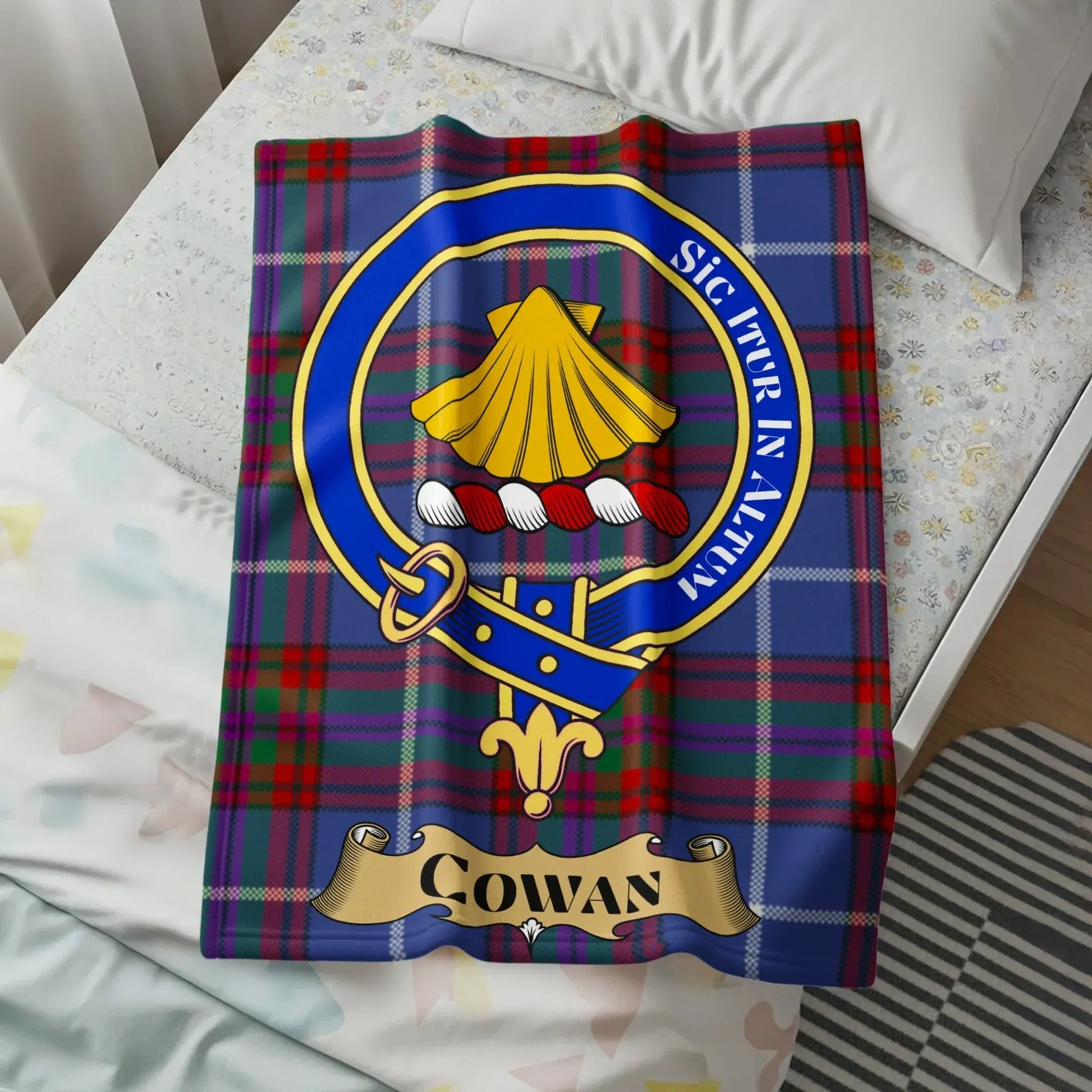 Scottish Clan Cowan Tartan Banner Fleece Blanket product