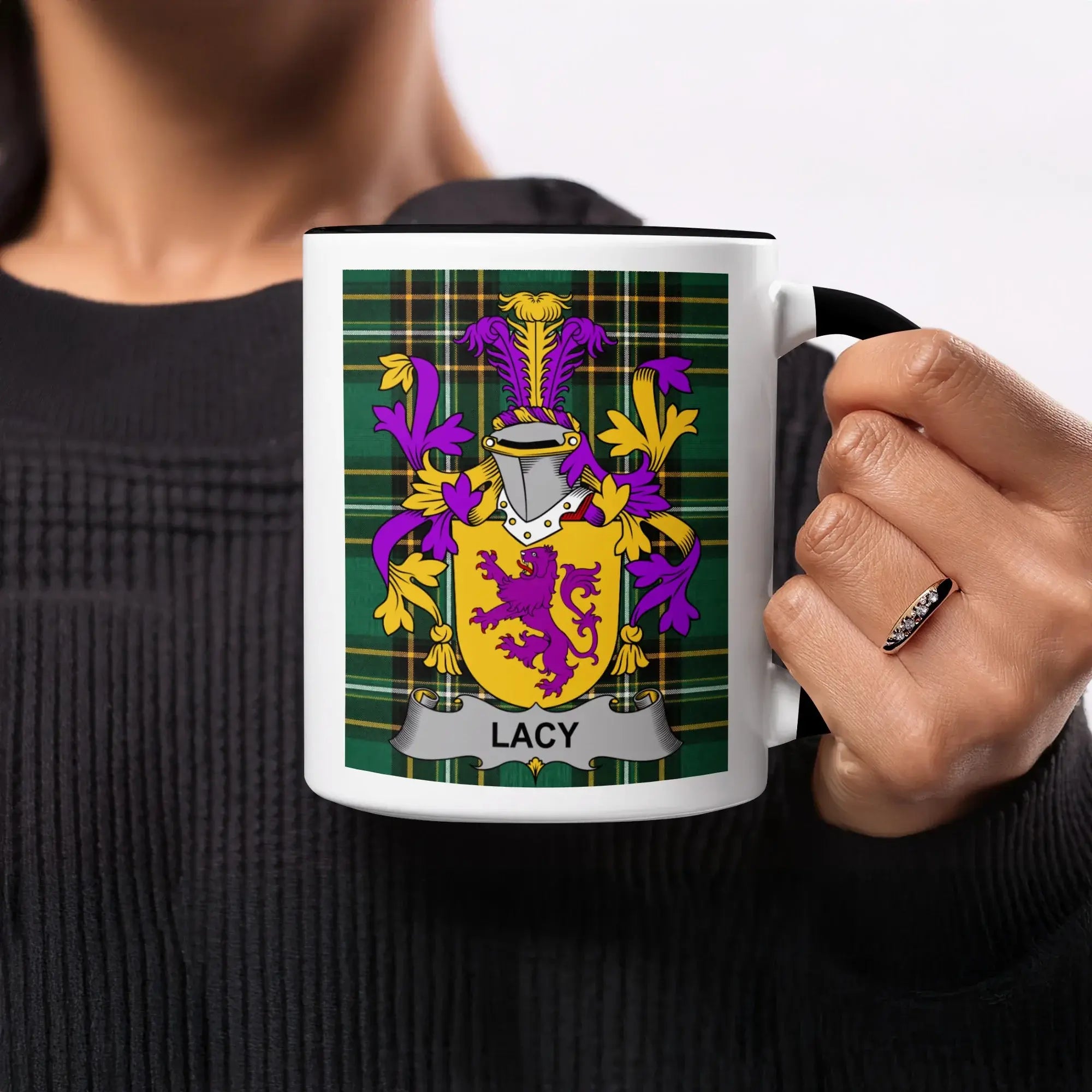 Lacy Irish heritage mug with black handle and interior