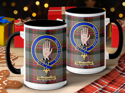 Clan Duncanson Scottish Tartan Crest Design Mug - Living Stone Gifts