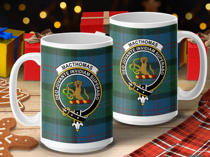 MacThomas Clan Tartan Mug with Family Crest Emblem - Living Stone Gifts