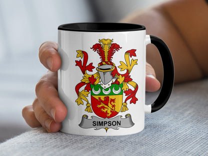 Heraldic Family Crest Simpson Surname Drinking Mug - Living Stone Gifts