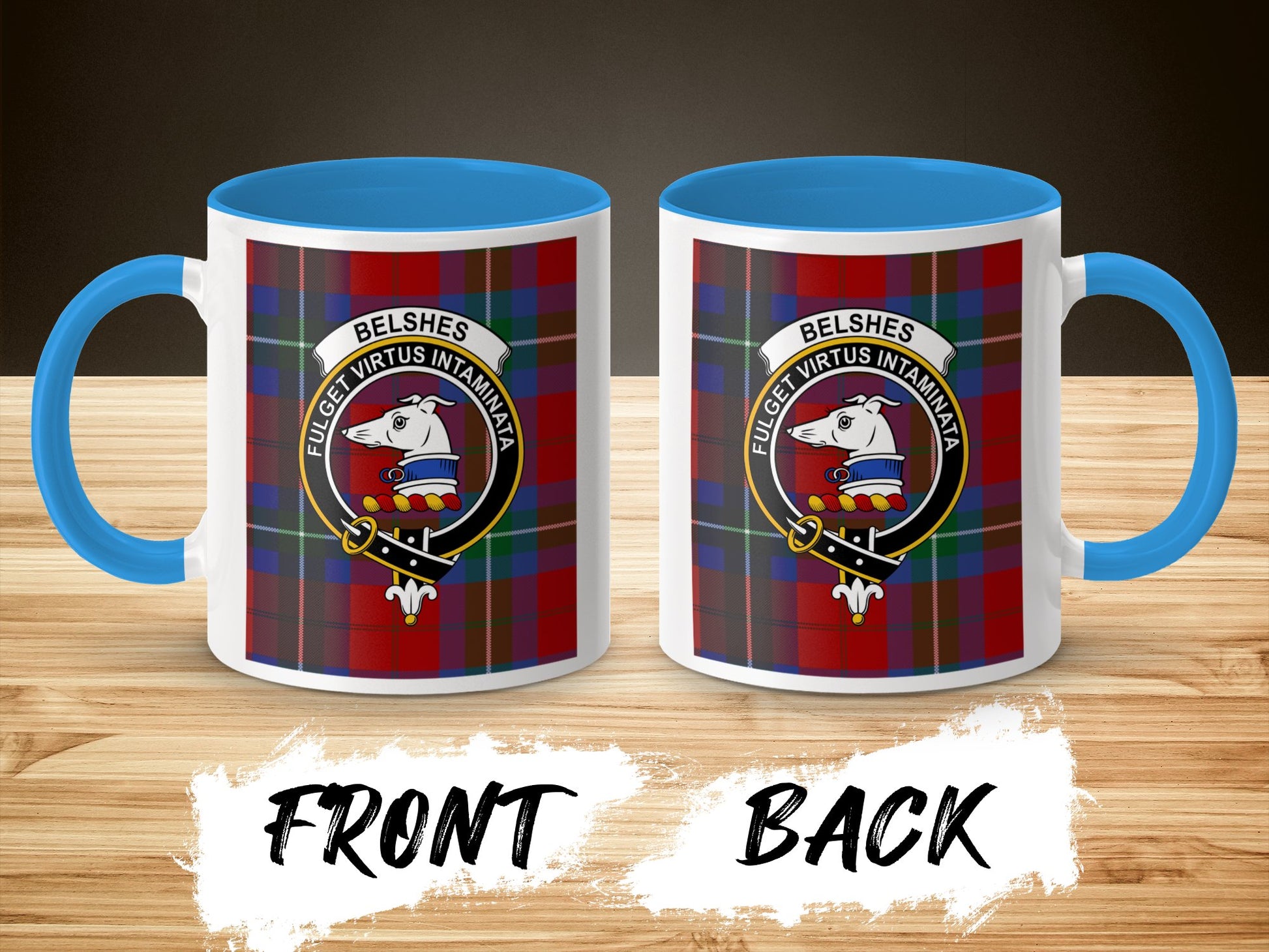 Clan Belsches Crest Emblem on Plaid Background Mug - Living Stone Gifts