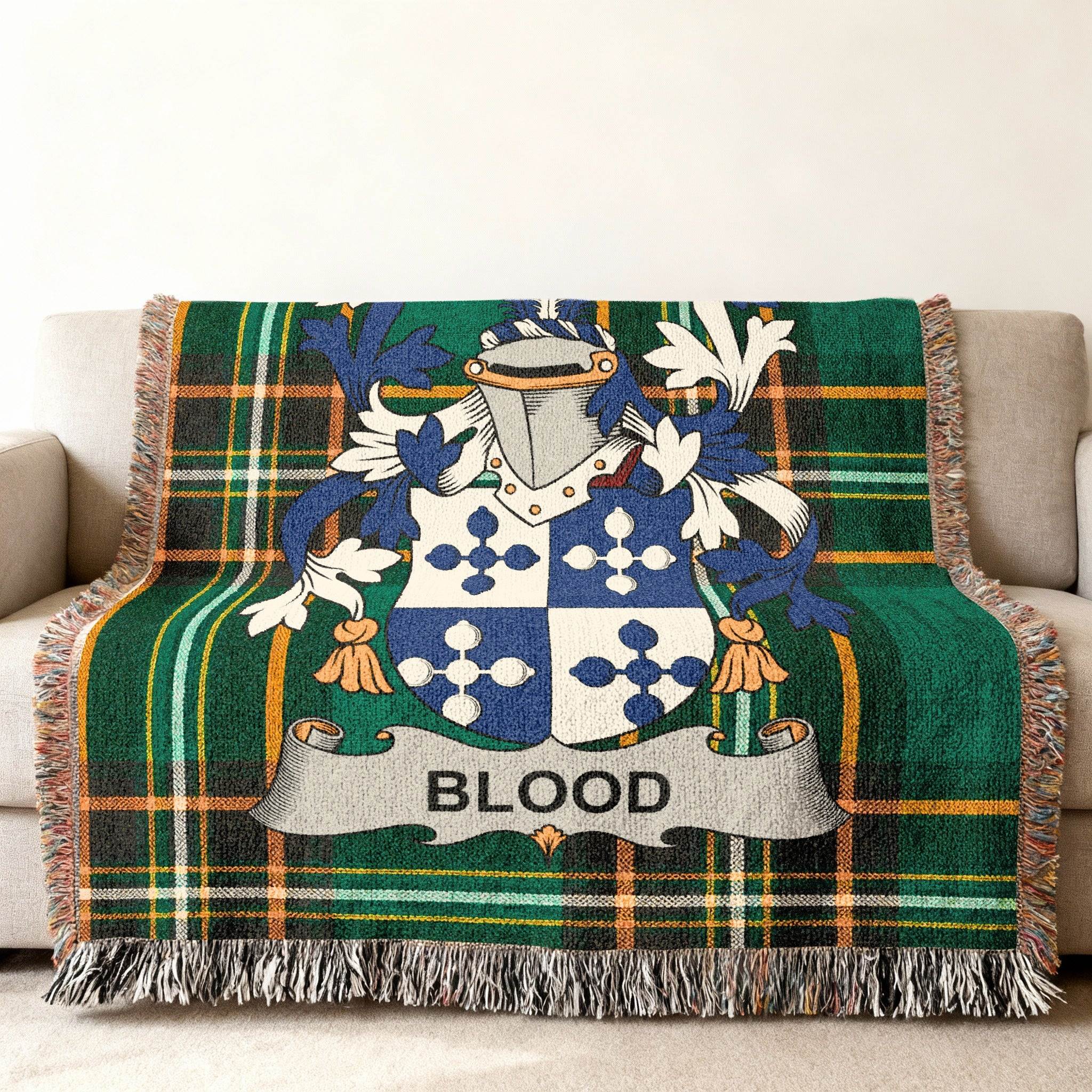 Blood Family Crest Green Plaid Throw Blanket product type