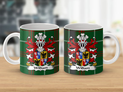 William Coat of Arms on Welsh National Tartan Background Mug - Living Stone Gifts