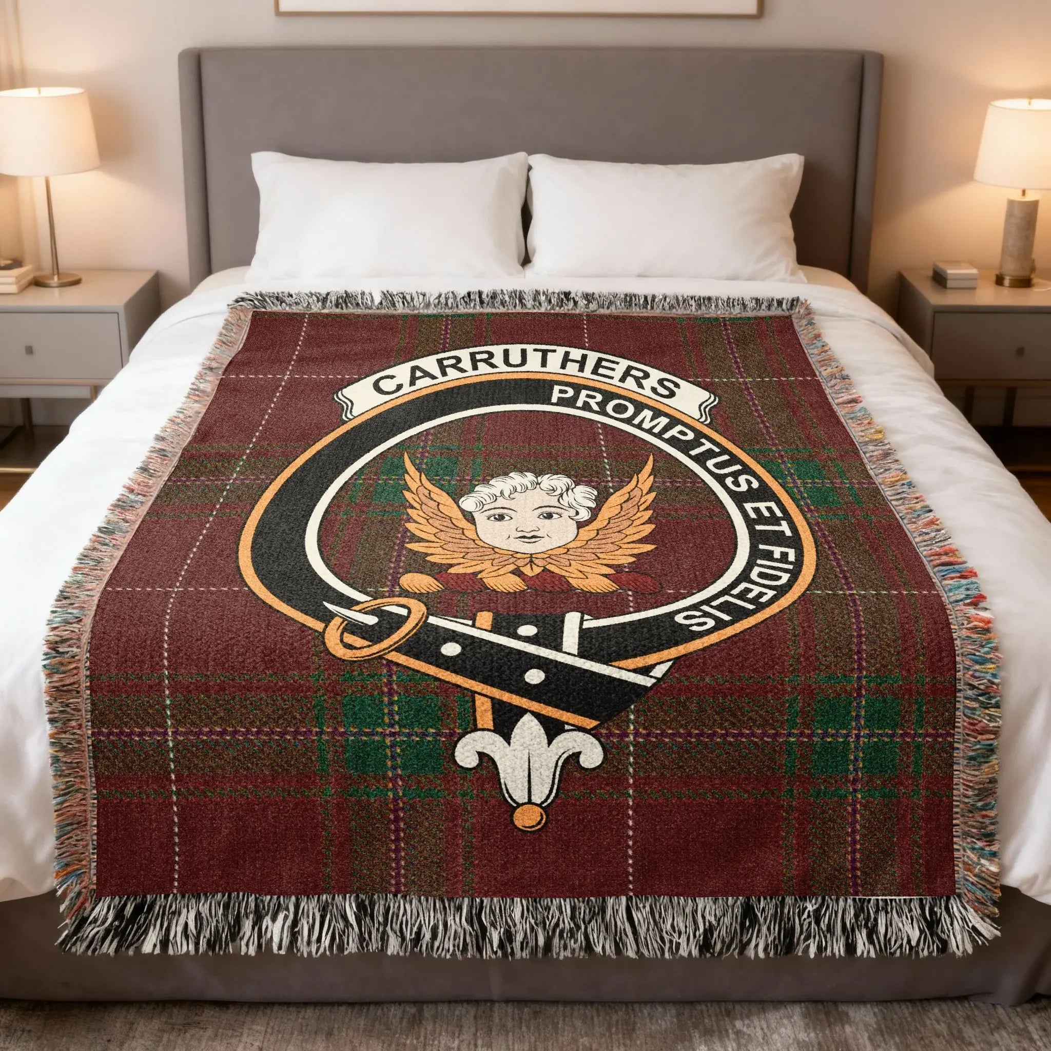 Carruthers Clan Crest Plaid Tartan Throw Blanket