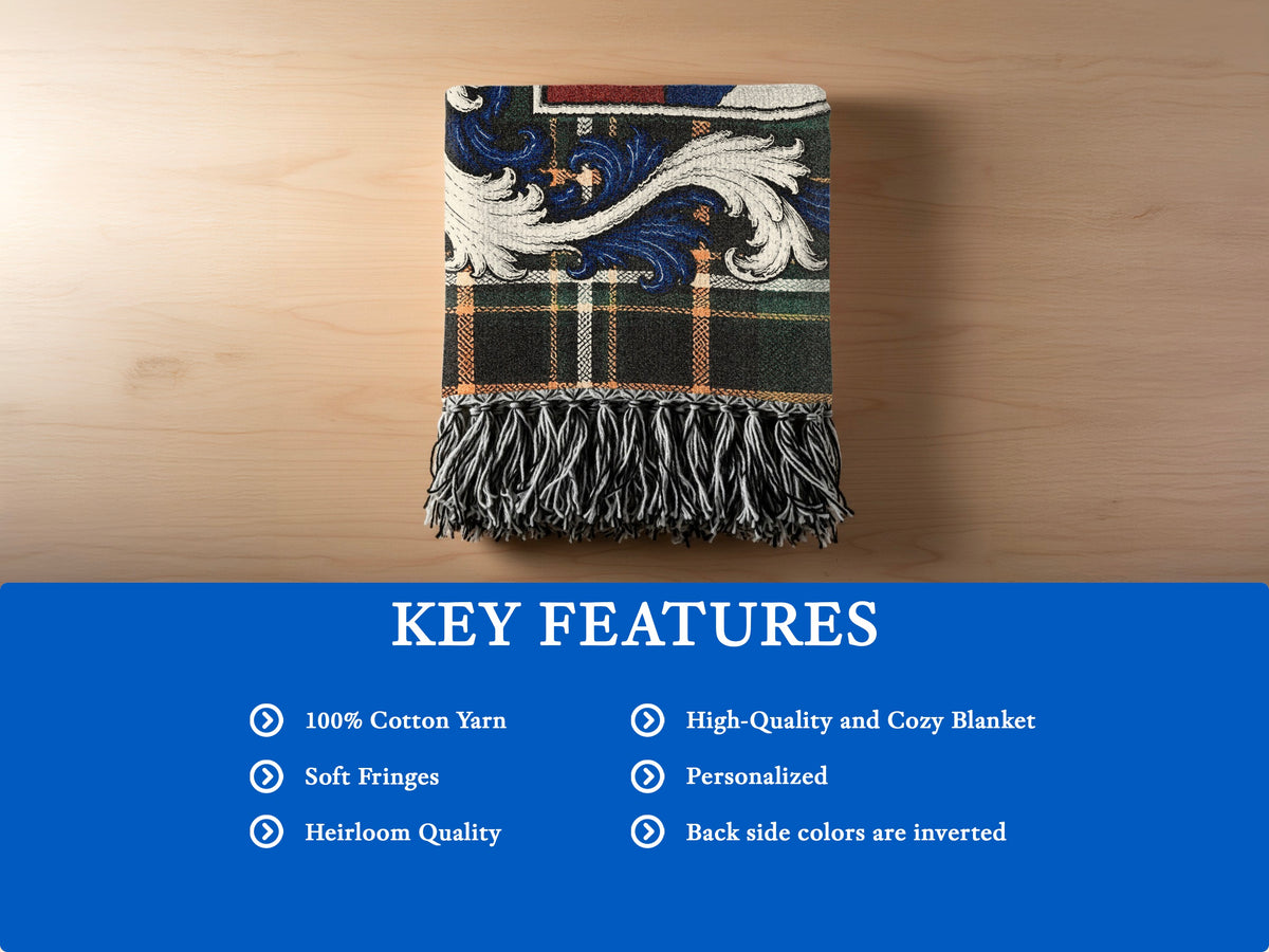 Phelan heirloom-quality woven blanket detail showing woven texture and decorative fringe