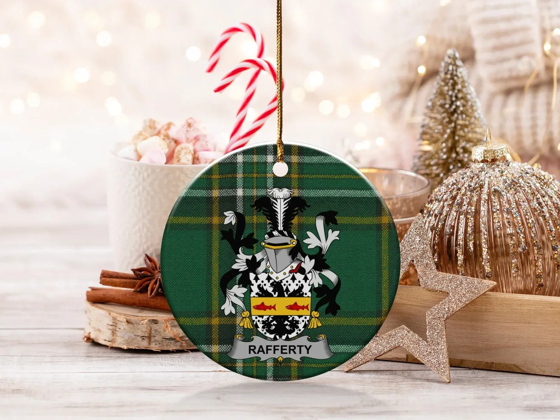 Rafferty Family Crest Green Plaid Christmas Ornament product type