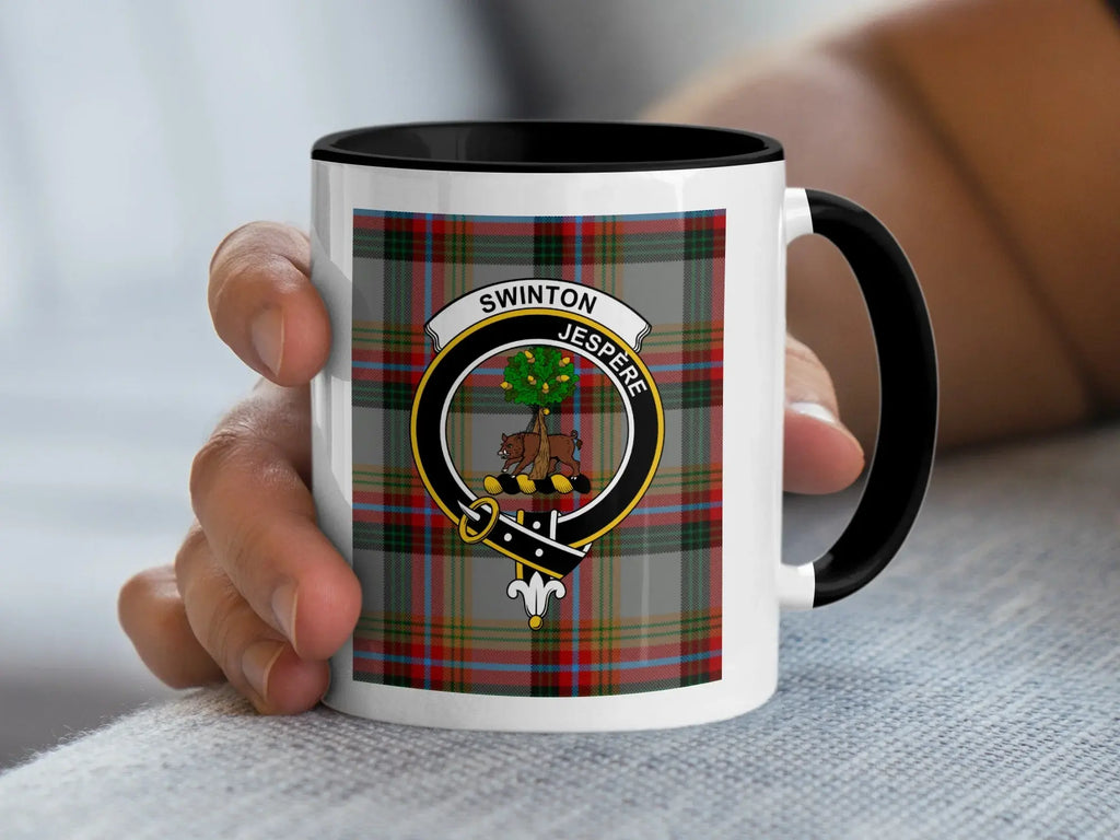 Swinton Clan Crest Badge Tartan Background Mug