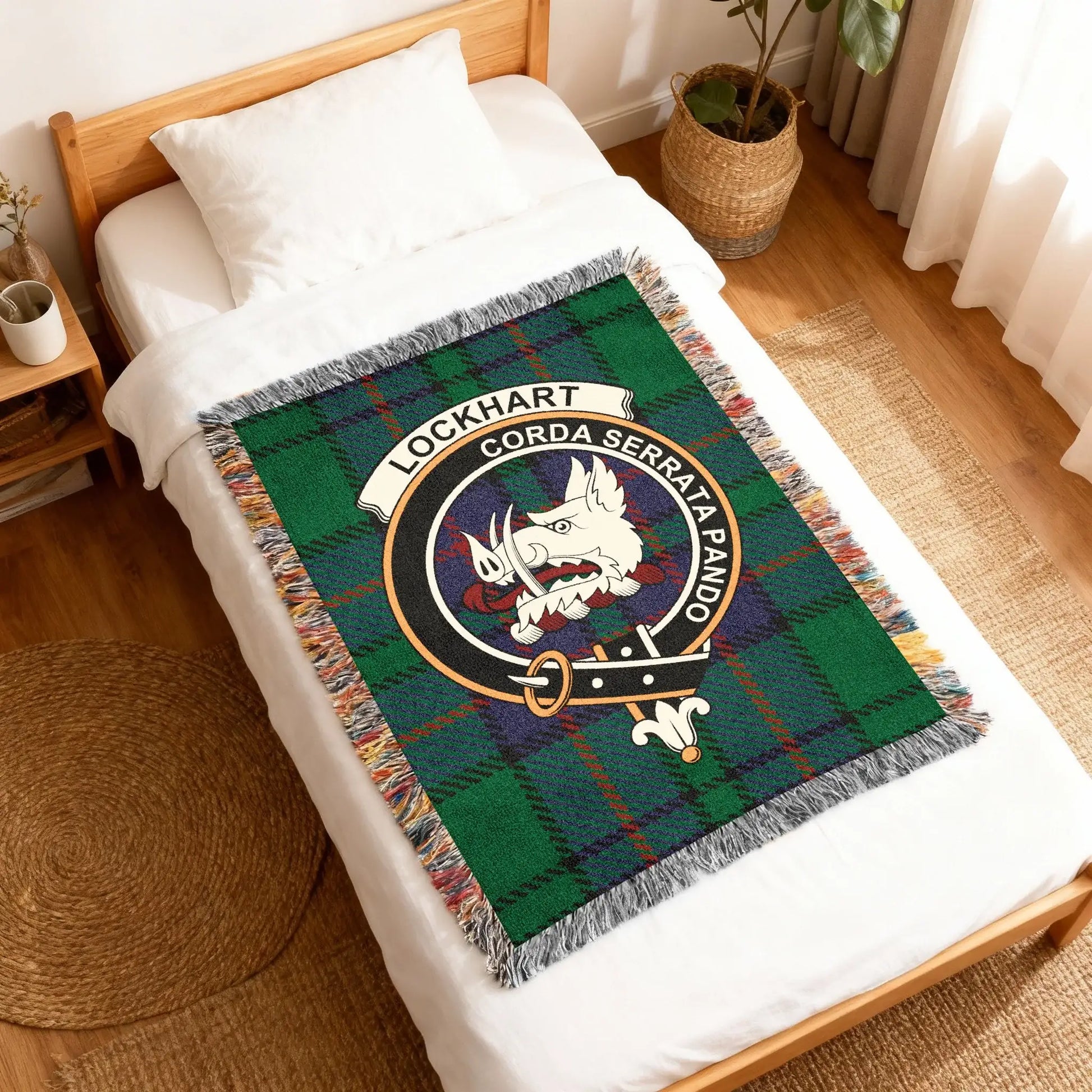 Lockhart Family Crest Tartan Blanket  Custom Bedspread