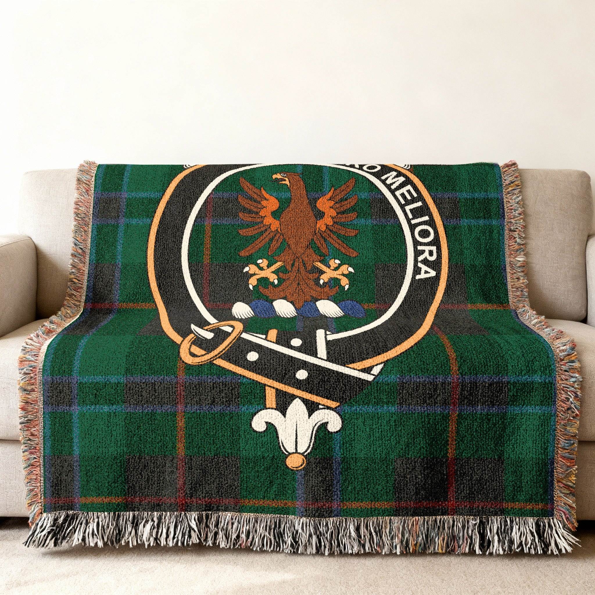 Clan Sandilands Spero Meliora tartan woven blanket — colourful plaid design, 80" x 60"