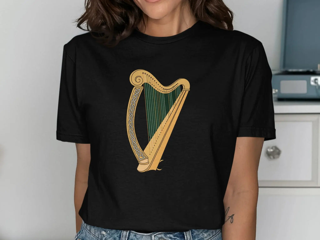Harp Design Graphic T-Shirt for Music Lovers