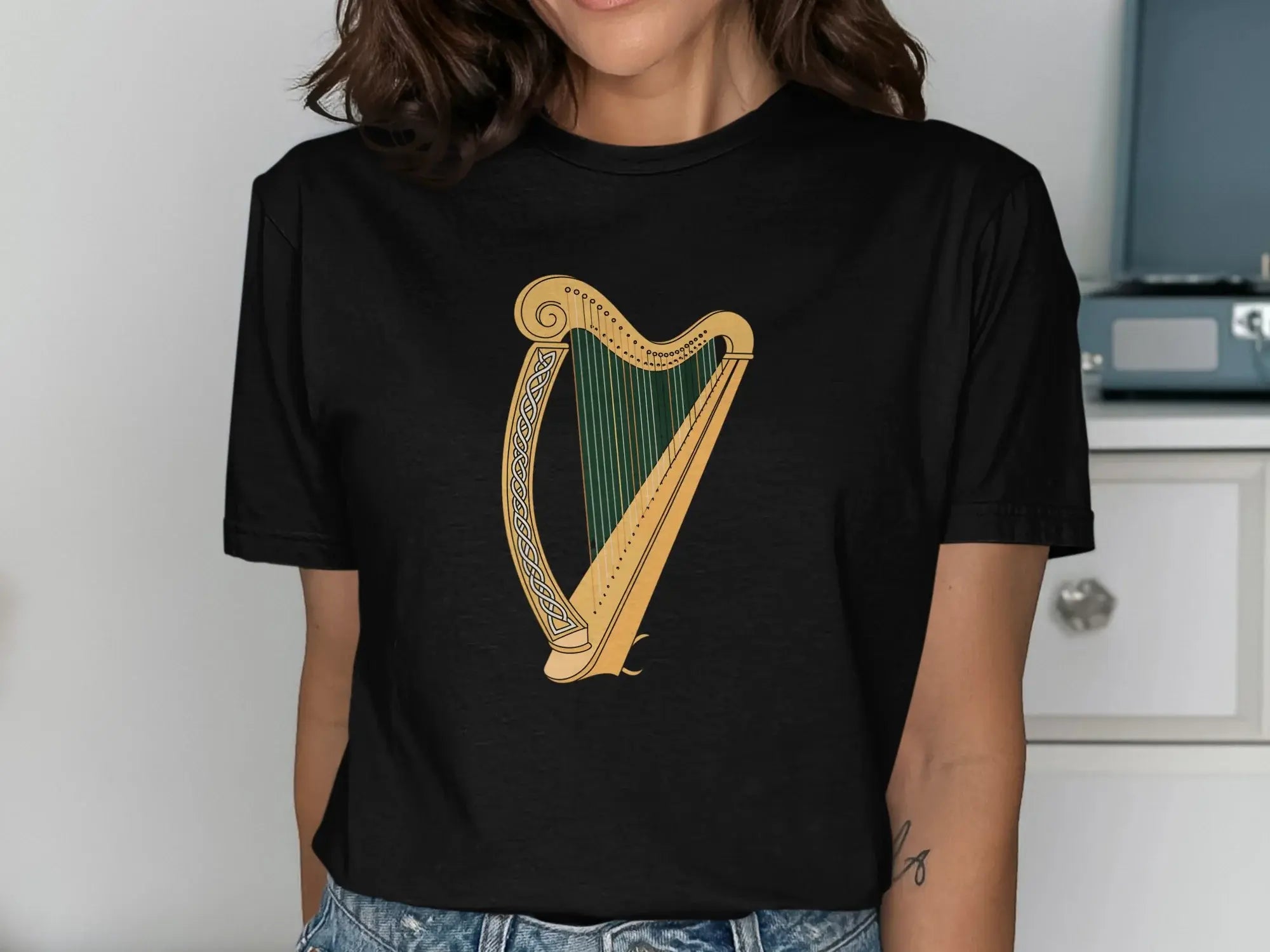 Harp Design Graphic T-Shirt for Music Lovers