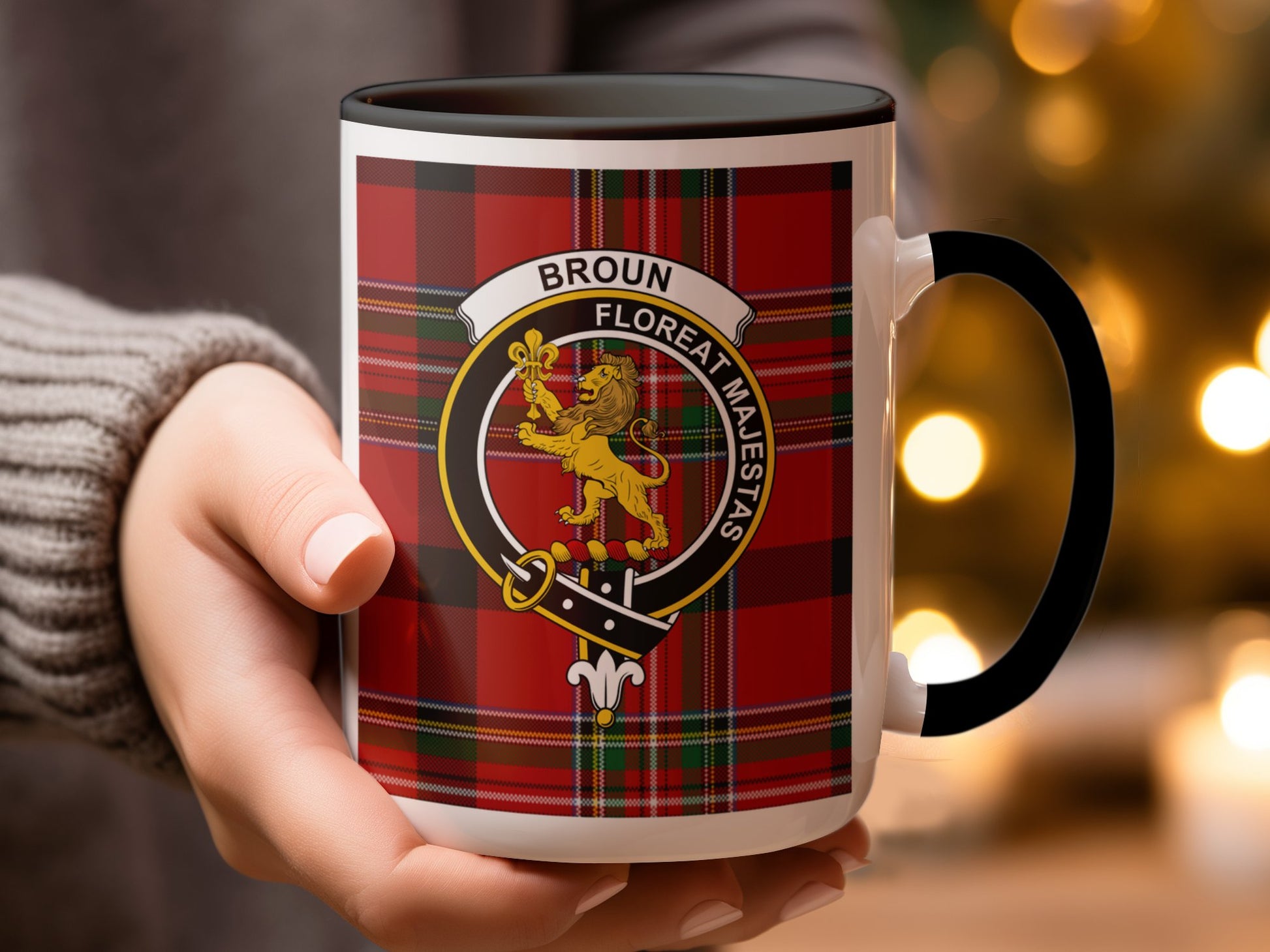 Scottish Clan Broun Crest and Tartan Design Mug - Living Stone Gifts