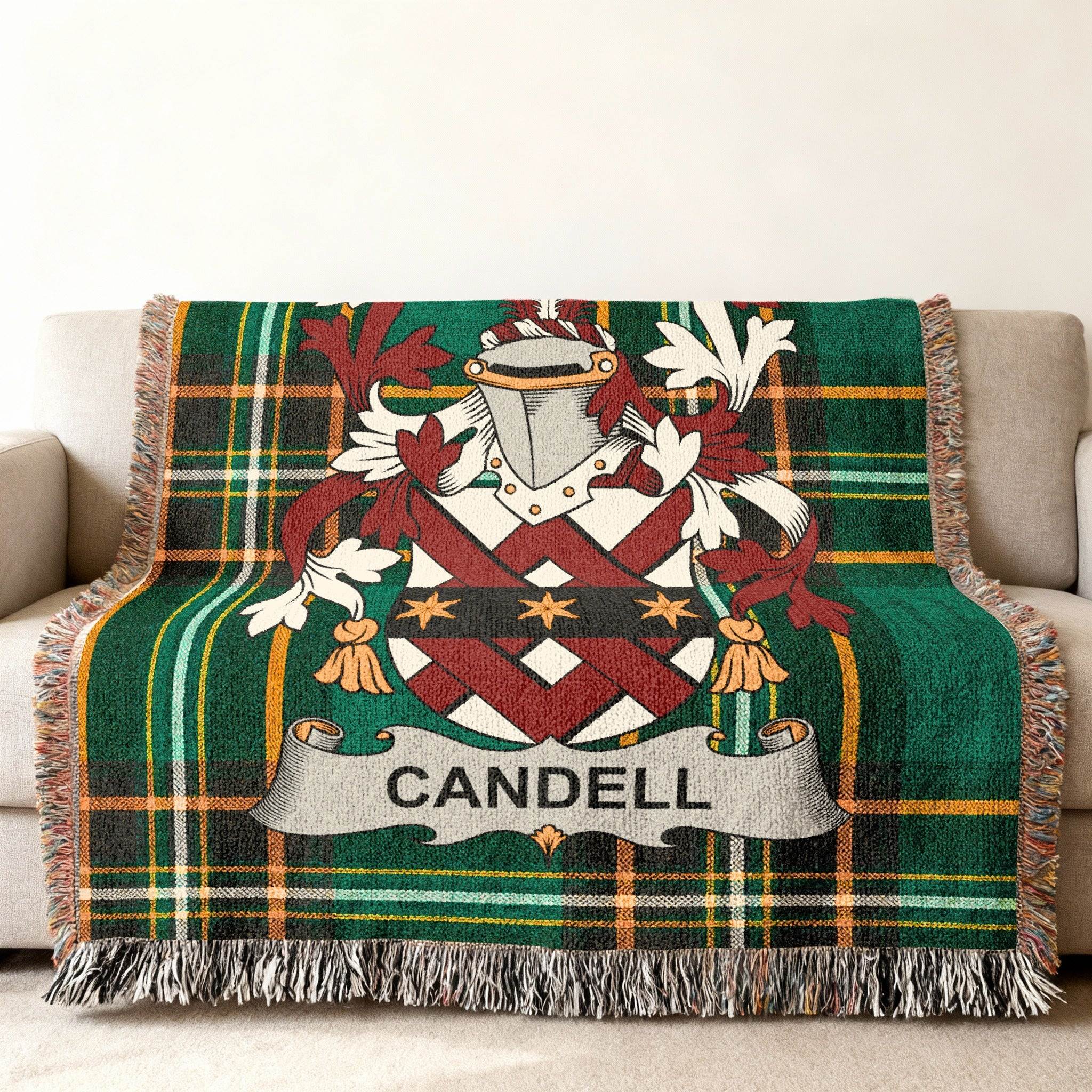 Candell Heraldic Crest Green Plaid Throw Blanket product type