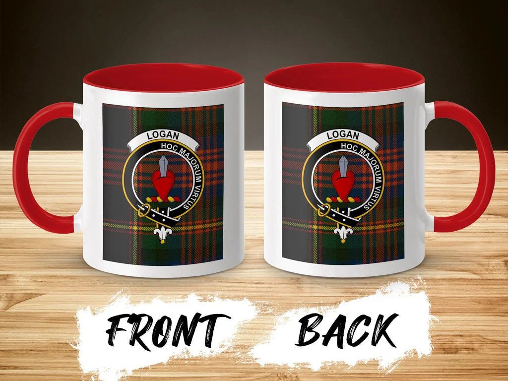 Logan family crest tartan design mug — clan crest on 11oz glossy white ceramic