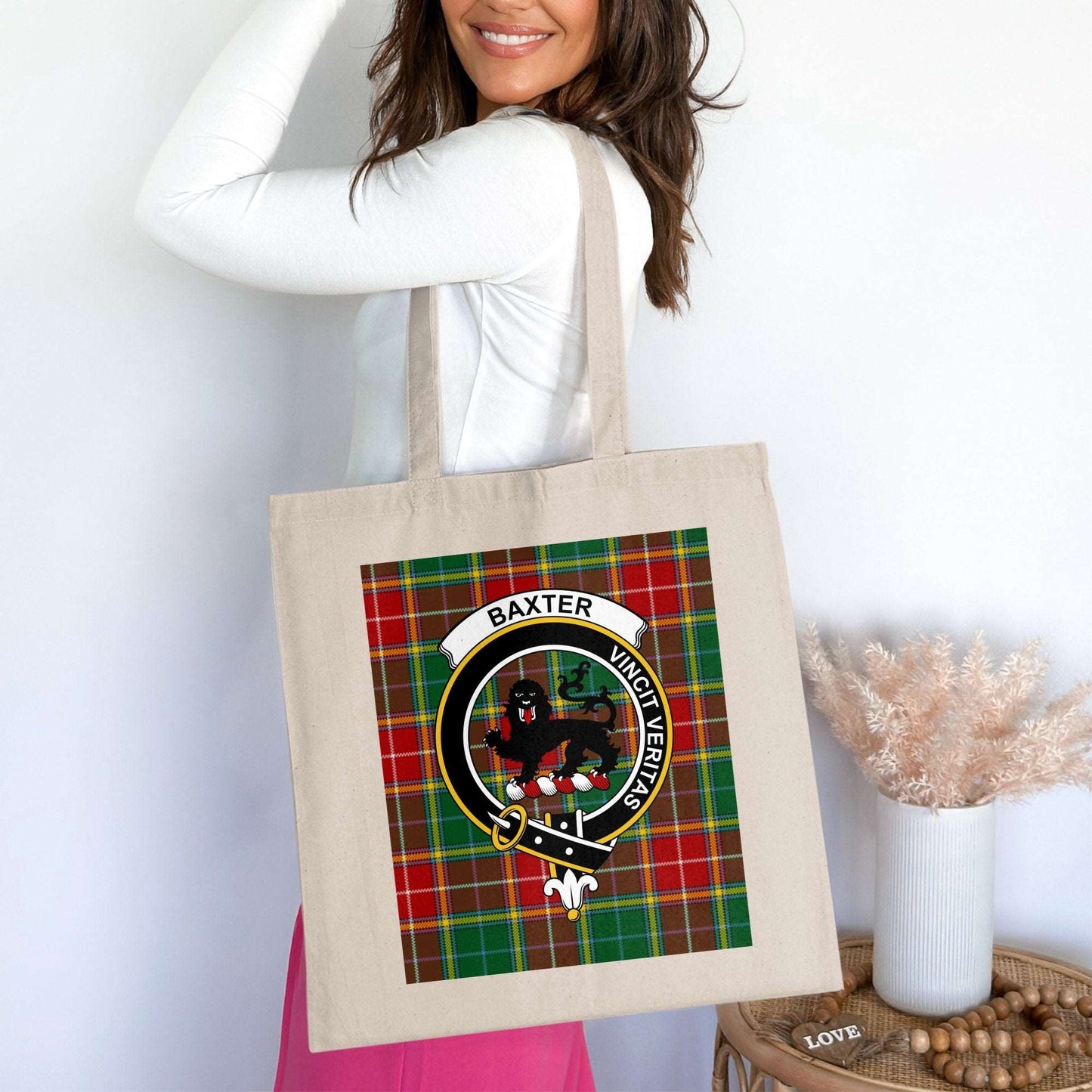 Baxter Scottish Clan Crested Tartan Background Tote Bag - Living Stone Gifts