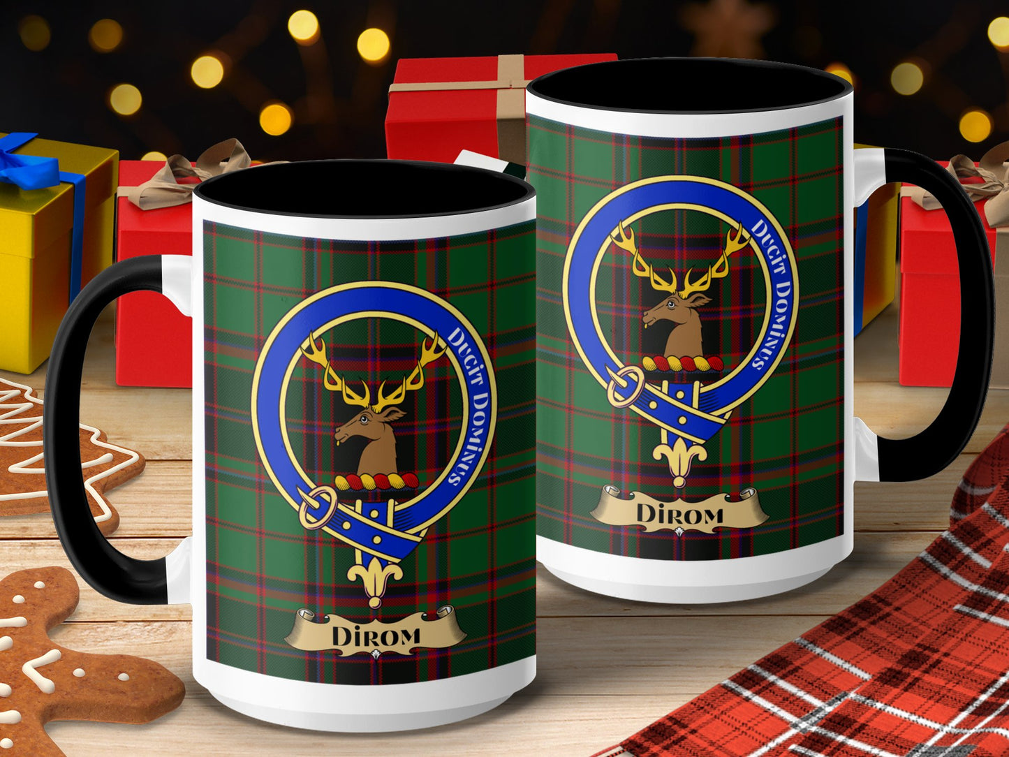 Clan Fergusson Stag Crest Dirom Plaid Pattern Mug - Living Stone Gifts