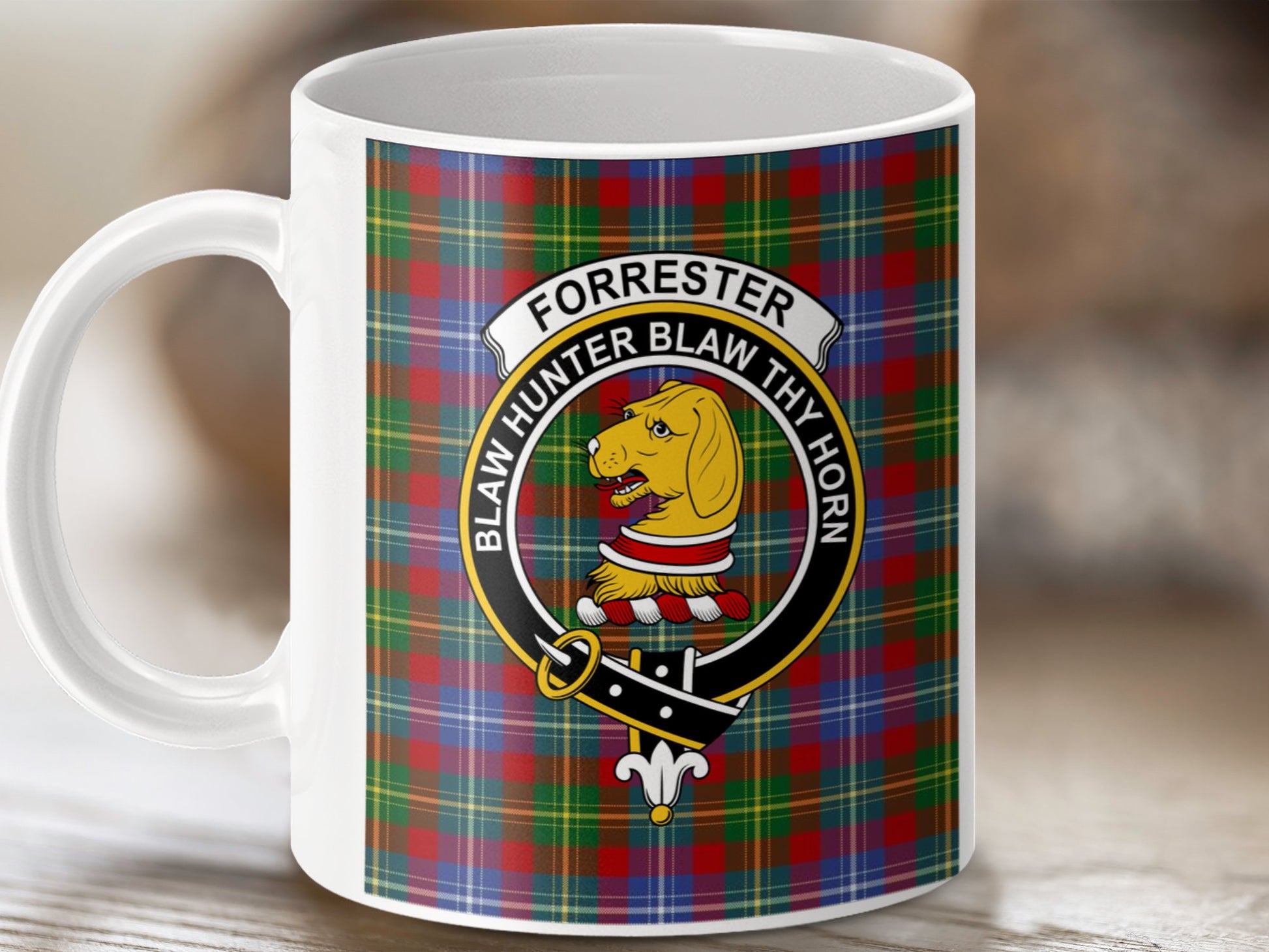 Clan Forrester Crest With Scottish Tartan Design Mug - Living Stone Gifts