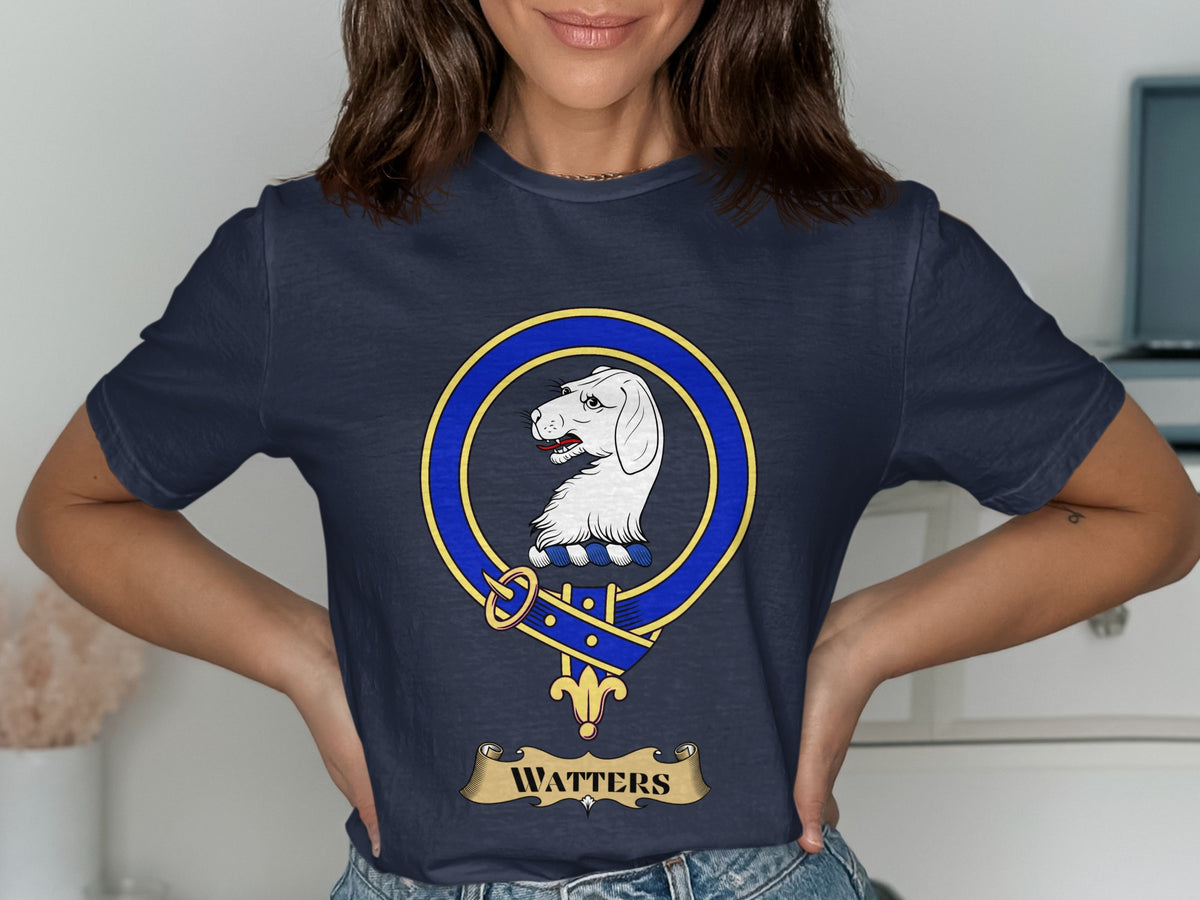 Watters Scottish clan crest design on Navy T-shirt