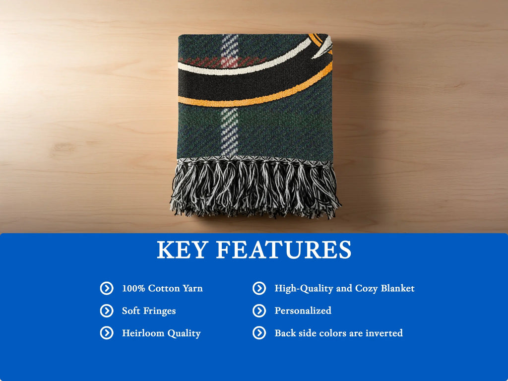 MacIntyre clan tartan woven blanket high-quality with soft fringes — 100% cotton