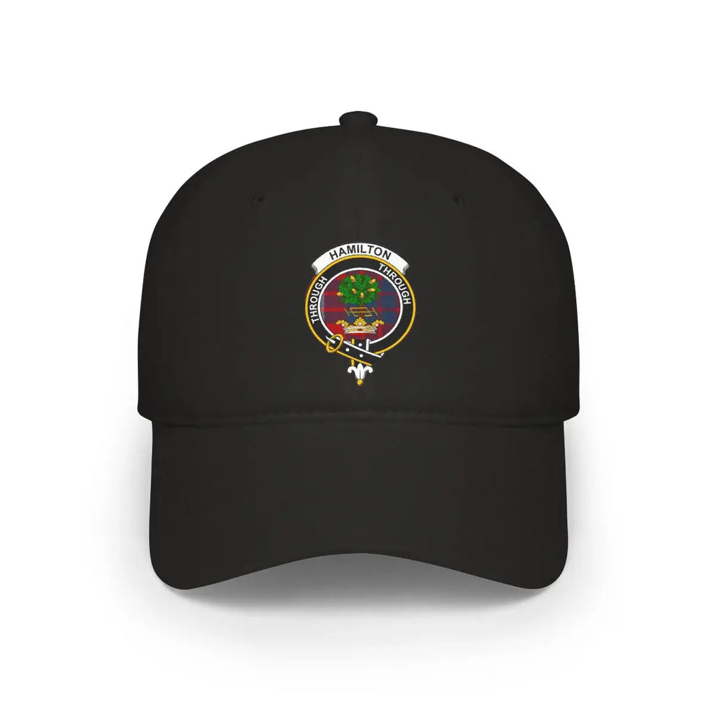 Hamilton clan crest tartan cap in black — 100% cotton with Through oak tree heraldic design