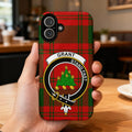 Grant clan crest tartan phone case — edge-to-edge plaid design with Stand Fast motto