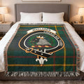 MacLaren clan crest tartan woven cotton blanket — Creag An Tuirc with fringe edge