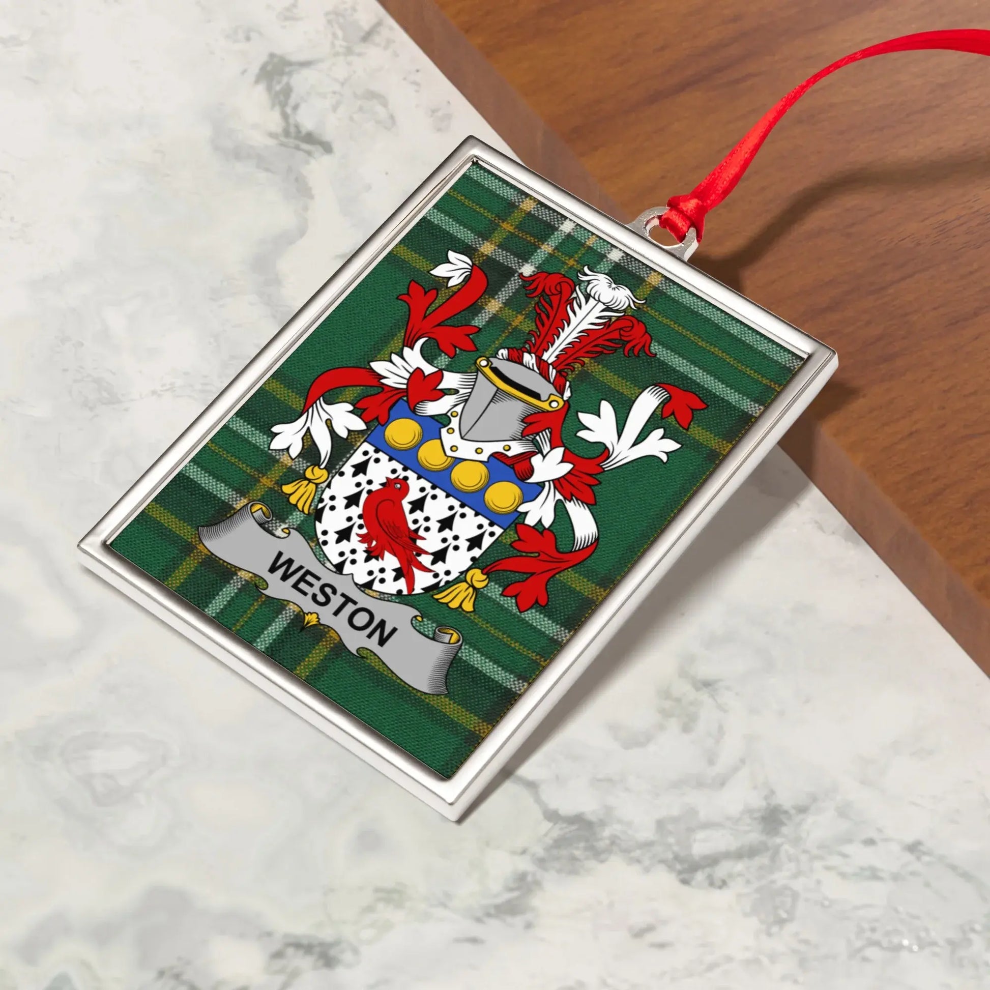 Weston Family Coat of Arms Plaid Rectangular Ornament product