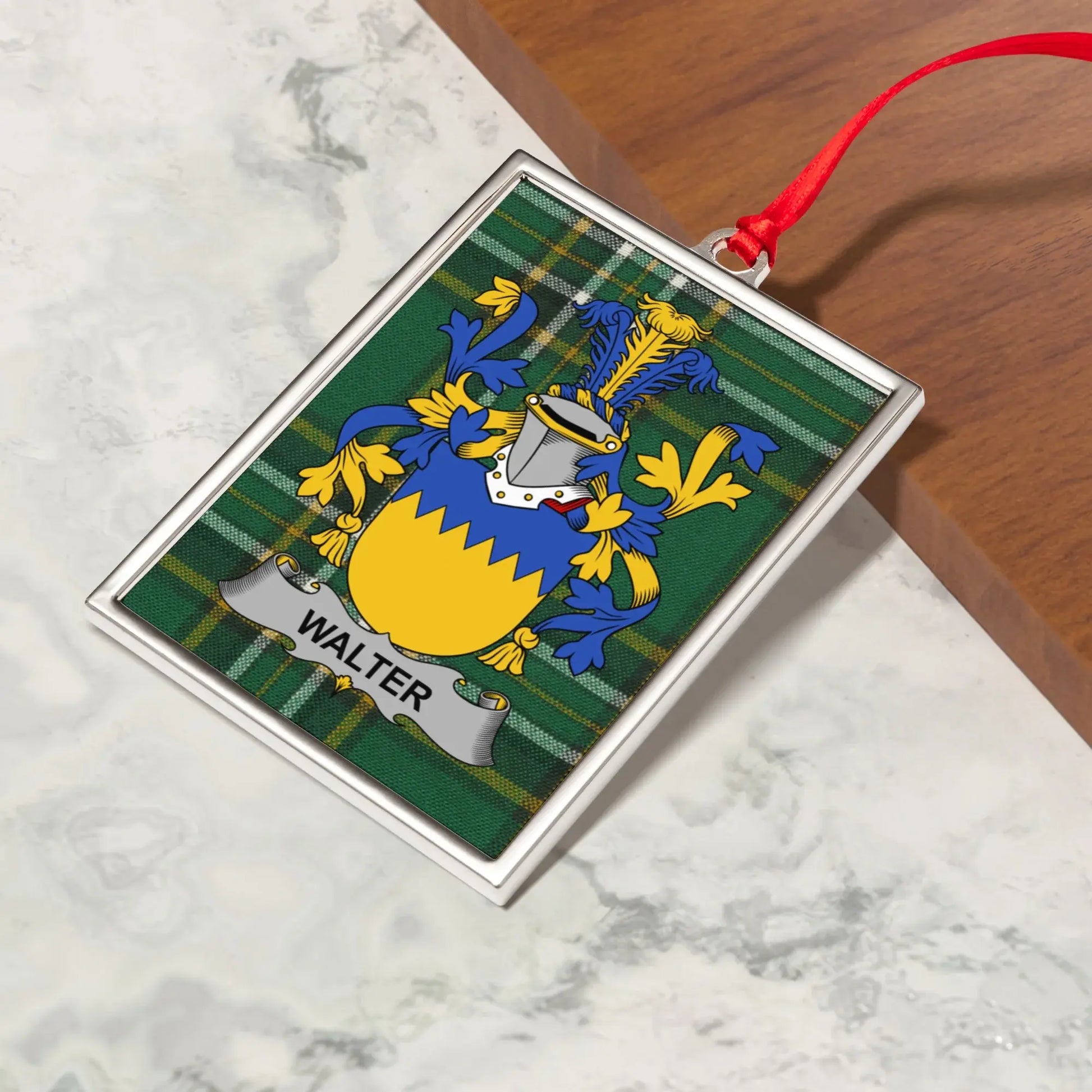 Walter Family Crest with Tartan Pattern ornament product