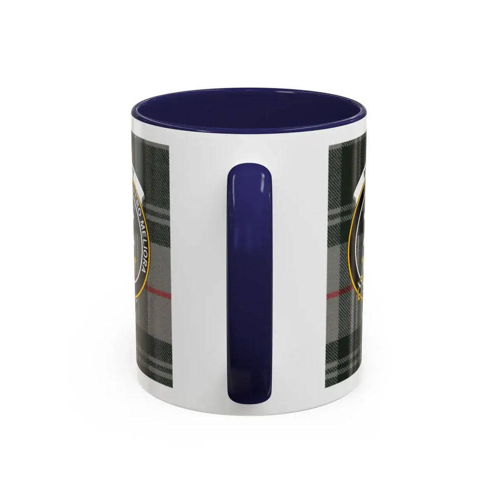 Moffat tartan accent mug with navy handle — 15 oz ceramic Scottish clan crest drinkware