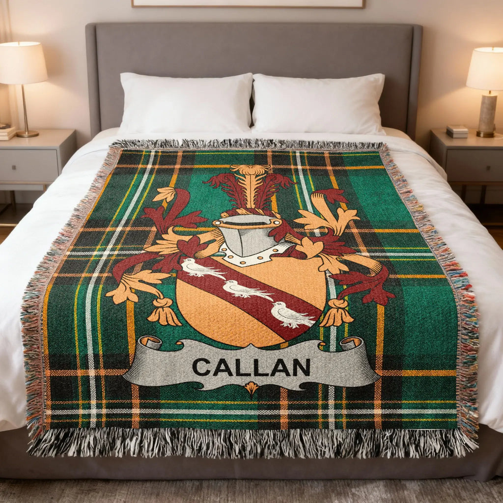 Callan Family Crest Green Plaid Fringed Throw Blanket product type