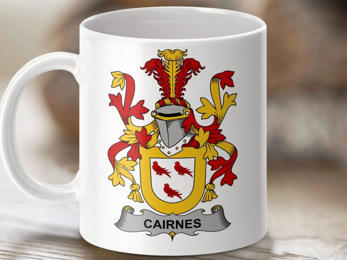 Cairnes Irish Surname Family Crest Heraldry on both sides mug - Celtic Ancestry Gifts
