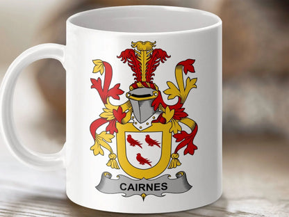 Cairnes Irish Surname Family Crest Heraldry on both sides mug - Celtic Ancestry Gifts
